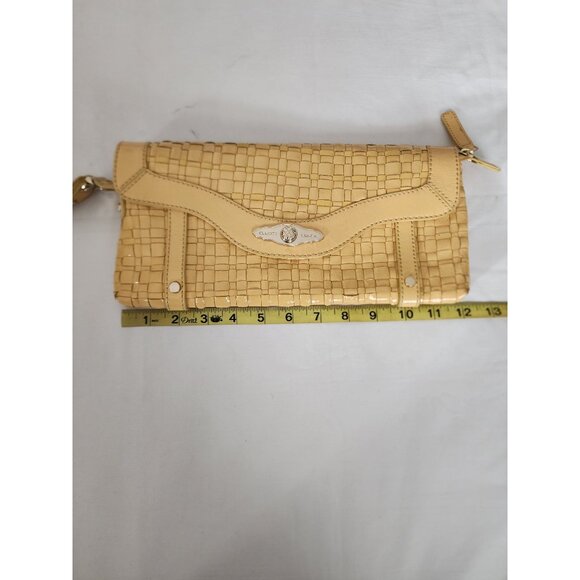 Elliott Lucca Women's Yellow Woven Patent Leather Wristlet Strap Purse Clutch - Picture 11 of 12